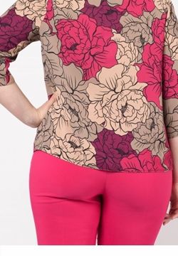 Blusa Curvy in Raso Mano Pesca Stampa Floreale 1