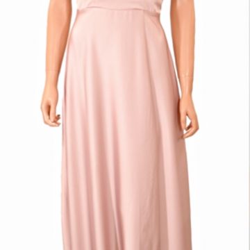Abito Lungo in Raso con rouches rosa 1