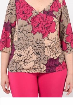 Blusa Curvy in Raso Mano Pesca Stampa Floreale
