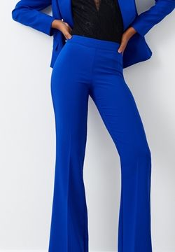 Pantaloni Mid Flared in tessuto tecnico color bluette 1