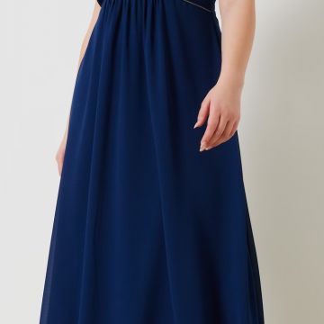 Abito Lungo Curvy in Georgette con Dettaglio Strass