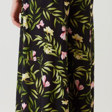Pantaloni Curvy in Raso Mano Pesca Stampa Floreale 1