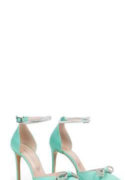 Decoltées in Satin color Verde Acqua con Fiocco Strass 2