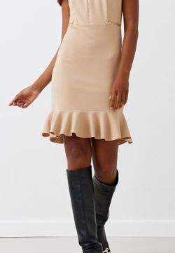 Tubino con Balza e zip a contrasto beige 1