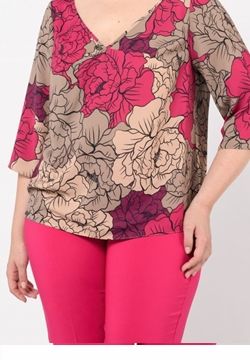 Blusa Curvy in Raso Mano Pesca Stampa Floreale 2
