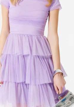 Abito in tulle con Balze color Lilla 3