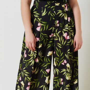 Pantaloni Curvy in Raso Mano Pesca Stampa Floreale